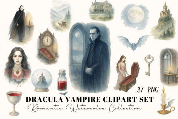 Download Dracula Gothic Watercolor Clipart Bundle - Premium Resources